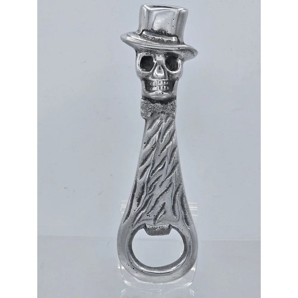 Vtg Aluminum Poker Skeleton Top Hat Beer Bottle Opener‎ Skull - Nice!
